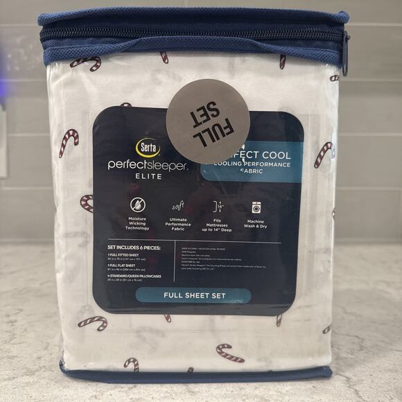 6 Pc CANDY CANES Full Serta Perfect Sleeper Cooling Fabric Sheet Set Christmas - Picture 4 of 6